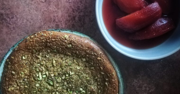 Quince + pistachio crusted clafoutis